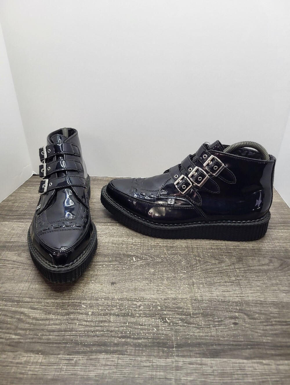 T.U.K. Black 3 Buckle Creeper Ankle Boots Women's Size 10 Goth Punk Rockabilly